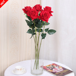 长枝杆仿真绒布玫瑰花大花朵高品质假花家居装饰室内客厅插花落地