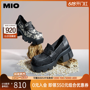 MIO米奥春季圆头高跟深口单鞋新中式国风刺绣显高厚底乐福鞋女鞋