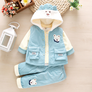 男宝宝冬装夹棉套装0-1-2岁新生婴幼儿衣服秋季儿童棉衣三件套装