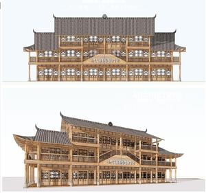 仿古传统木结构/博物馆/展示展览馆/坡屋顶/多层建筑设计/su模型
