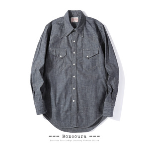 BONCOURA PURE INDIGO CHAMBRAY SHIRT蓝染赤耳青年布西部衬衫