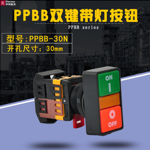 PPBB-30N 双位带灯方形自复式开关按钮 安装孔径30mm