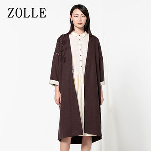 ZOLLE因为春季新品女装九分袖中长款宽松外套刺绣羊毛大衣
