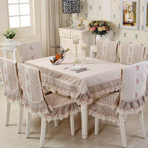 佳月圆热卖雪尼尔餐椅垫桌布套装中式欧式椅罩套新款餐桌椅套台布