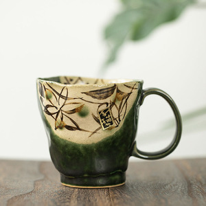 日本制美浓烧手作复古绿釉粗陶马克杯日式茶杯咖啡杯水杯子礼物