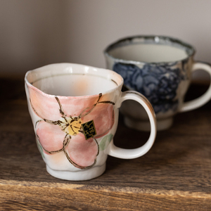日本进口美浓烧手绘葡萄茶杯樱花马克杯日式咖啡杯釉下彩复古水杯