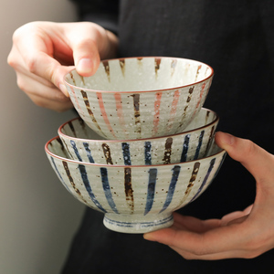 日本进口美浓烧雪花釉复古十草米饭碗日式盛粥早餐碗家用陶瓷面碗
