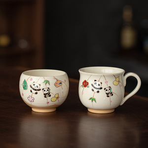 日本进口清水烧作家手绘可爱兔子猫咪马克杯日式茶碗咖啡杯茶杯子