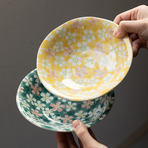 日本进口美浓烧浪漫樱花陶瓷盘日式餐盘碟点心盘家用釉下彩6寸盘