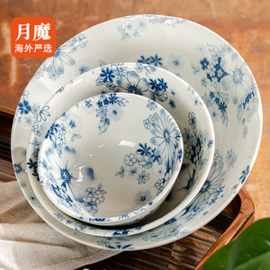 日本进口美浓烧陶瓷餐具有古窑花集圆盘日式钵汤碗日常家用拉面碗