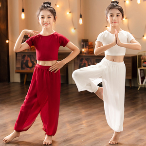 白色亲子雪纺瑜伽服女童舞蹈运动健身体操少儿童练功表演服套装