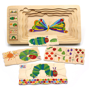 木制多层拼图好饥饿的毛毛虫早教蝴蝶成长嵌板4--6岁宝宝益智玩具