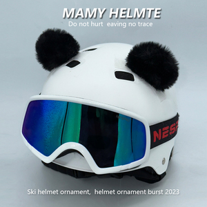 可爱毛绒小熊猫耳朵电动车头盔装饰品贴滑雪摩托车机车改装配件