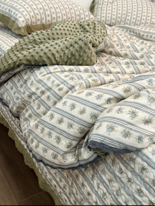 韩式镂空大花边纯棉绗缝夹棉床盖三件套加厚床单四季全棉床铺盖