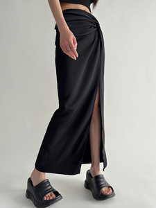 2024夏季新款设计感黑色显瘦长款半身裙女侧边高开叉直筒包臀裙子