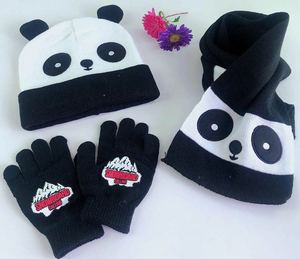 秋冬男童功夫熊猫帽子围巾手套三件套适合2到10岁50到54左右头围