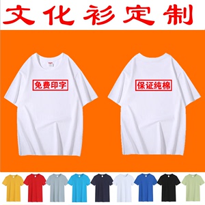 纯棉短袖t恤定制团体广告文化衫工衣服装订制班服工作服印字logo