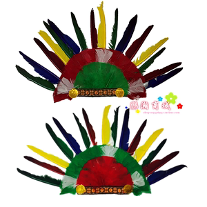 成人儿童印第安羽毛面具印地安野人派对道具印第安人羽毛头饰COS