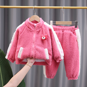 男童棉服冬季外套新款加绒1一2岁女童宝宝秋冬装套装羊羔毛棉衣潮