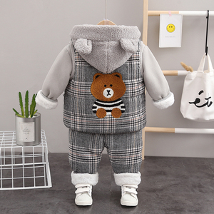 宝宝冬装套装一周岁婴儿衣服洋气小童加绒加厚男童秋季保暖三件套