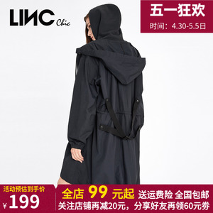 LINC金羽杰2020秋季新款时尚连帽中长款宽松风衣外套女910112