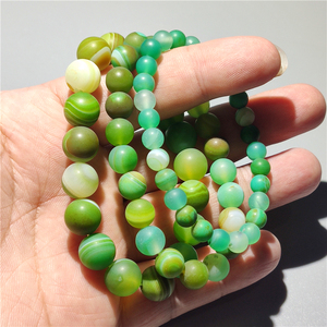 天然绿条纹玛瑙手链磨砂缠丝珠子手串佛珠手串单圈圆珠手珠礼物