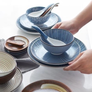 日食记景德镇陶瓷餐具 家用日式米饭碗 双耳菜盘子海纹同款碗盘碟