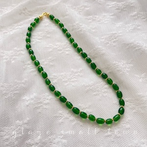 淄博老琉璃米珠翠绿色米珠项链复古中古风老琉璃锁骨链纯手工制作