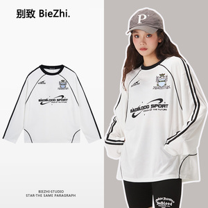 [BieZhi别致] badblood 卫衣球衣球服美式复古长袖T恤上衣女圆领
