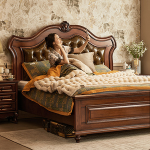 新品美式新古典金丝柚木全实木床1.8米卧室家具大户型别墅双人床
