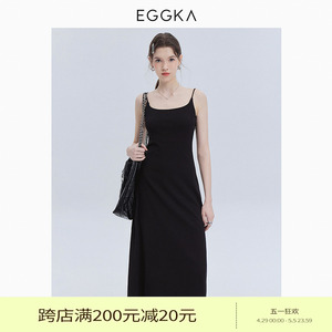 EGGKA 高腰吊带连衣裙女2024春季法式收腰显瘦气质纯色无袖a字裙
