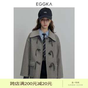 【现货秒发】EGGKA 双面呢毛呢外套中长款秋蓝色小个子呢子大衣
