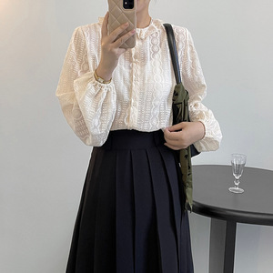 Data Zara女装欧洲站2024春装新款欧货潮法式圆领木耳边蕾丝衬衫