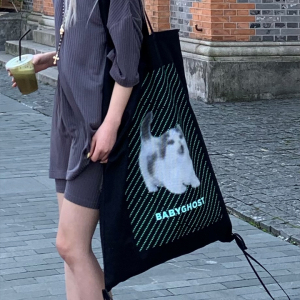 BABYGHOST原创设计师品牌绿色猫咪印花黑色大包