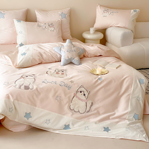 夏季100支天丝棉四件套丝滑小猫咪被套儿童卡通床单少女床上用品