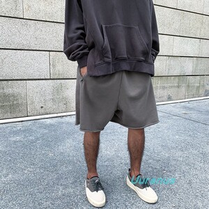 Kanye West Yeezy Season6 侃爷重磅水洗做旧短裤 毛边高街五分裤