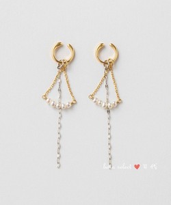 E日本代购~9折 三角珍珠造型耳环 耳夹 925银+镀金+淡水珍珠