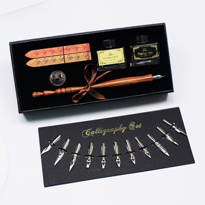 木质蘸水笔火漆礼盒复古欧式英文书法笔墨水套装含11个可替换笔尖