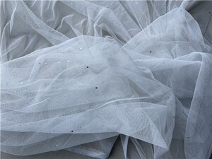 白色小亮片点网纱裁片刀口布料夏季裙装面料  1.5-2元/条