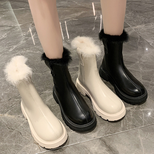 雪地靴女冬季2023新款加厚加绒棉鞋白色毛毛马丁靴今年流行的短靴