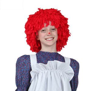 成人儿童COS万圣节表演演出红色手工毛线编织洋娃娃爆炸头假发