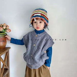 秋冬手工流苏彩色条纹彩虹帽亲子款洋气时尚渔夫帽儿童针织毛线帽