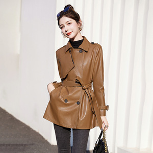 秋季新款女装韩版修身PU皮外套风衣中长款女式皮衣 WA5813A