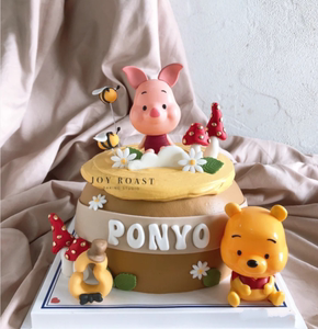 卡通生日蛋糕装饰摆件宝宝周岁生日粉色猪黄色小熊跳跳虎维尼熊