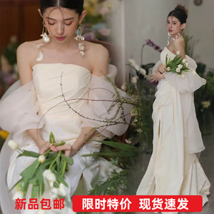 灵动飘逸 仙系抹胸鱼尾拖尾新娘结婚订婚婚纱礼服敬酒服晨袍19680