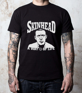 Skinhead愤怒光头文化地下英伦风 黑色圆领短袖T恤包邮