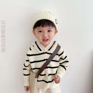 韩版婴幼儿男童连开衫条纹小2024洋气外套春装针织加厚时尚款宝宝