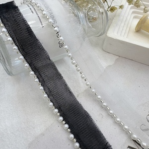 4mm珠黑白色钉珠穿珠珍珠串珠花边 DIY服装袖口旗袍夹缝夹边辅料