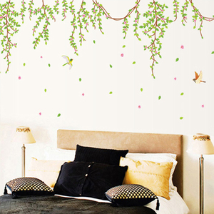 自粘墙壁贴画可撕无痕装饰客厅卧室电视背景樱花贴纸墙贴花瓣绿叶