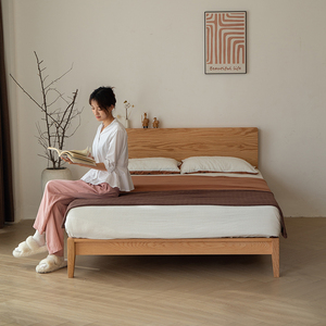 北欧可定制红橡木榫卯床架日式小户型全实木木蜡油齐边密铺硬板床